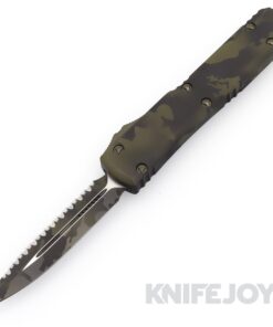 MICROTECH 122-3OCS Ultratech OTF Auto Signature Series Double Edge Olive Camo Full Serrated Blade with Olive Camo Handles