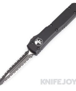 MICROTECH 122-D3T Ultratech OTF Auto Double Edge Tactical Full Serrated Blade with Black Aluminum Handles