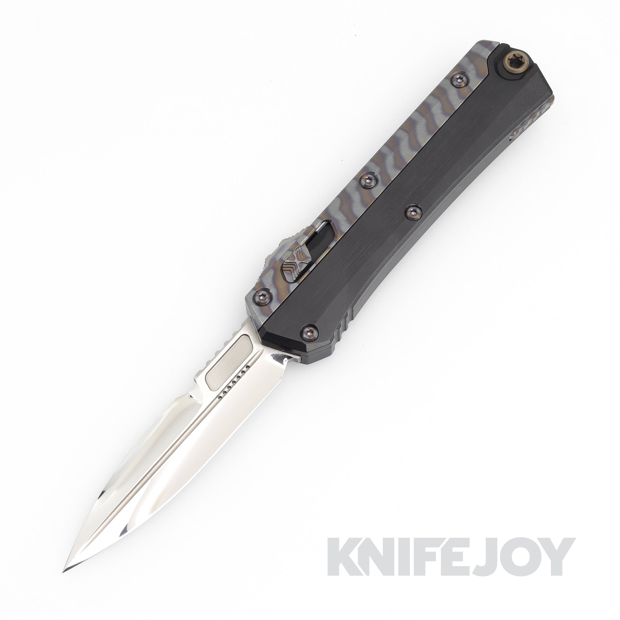 Marfione Custom Knives Glykon M390 Mirror Polished Blade with Hefted Black Aircraft Alloy/ Flamed Titanium Accents and Hardware