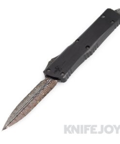 Marfione Custom Knives Combat Troodon-Double Edge Hot Blued Sharktooth Vegas Forge Damascus Blade/ Matching Pocket Clip with Hefted Black Alloy/ DLC Ringed Hardware