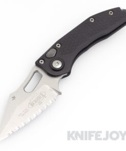 MICROTECH 169-12 Stitch Borka Collab Auto Folding Knife Serrated Stonewash Blade with Black Aluminum Handles