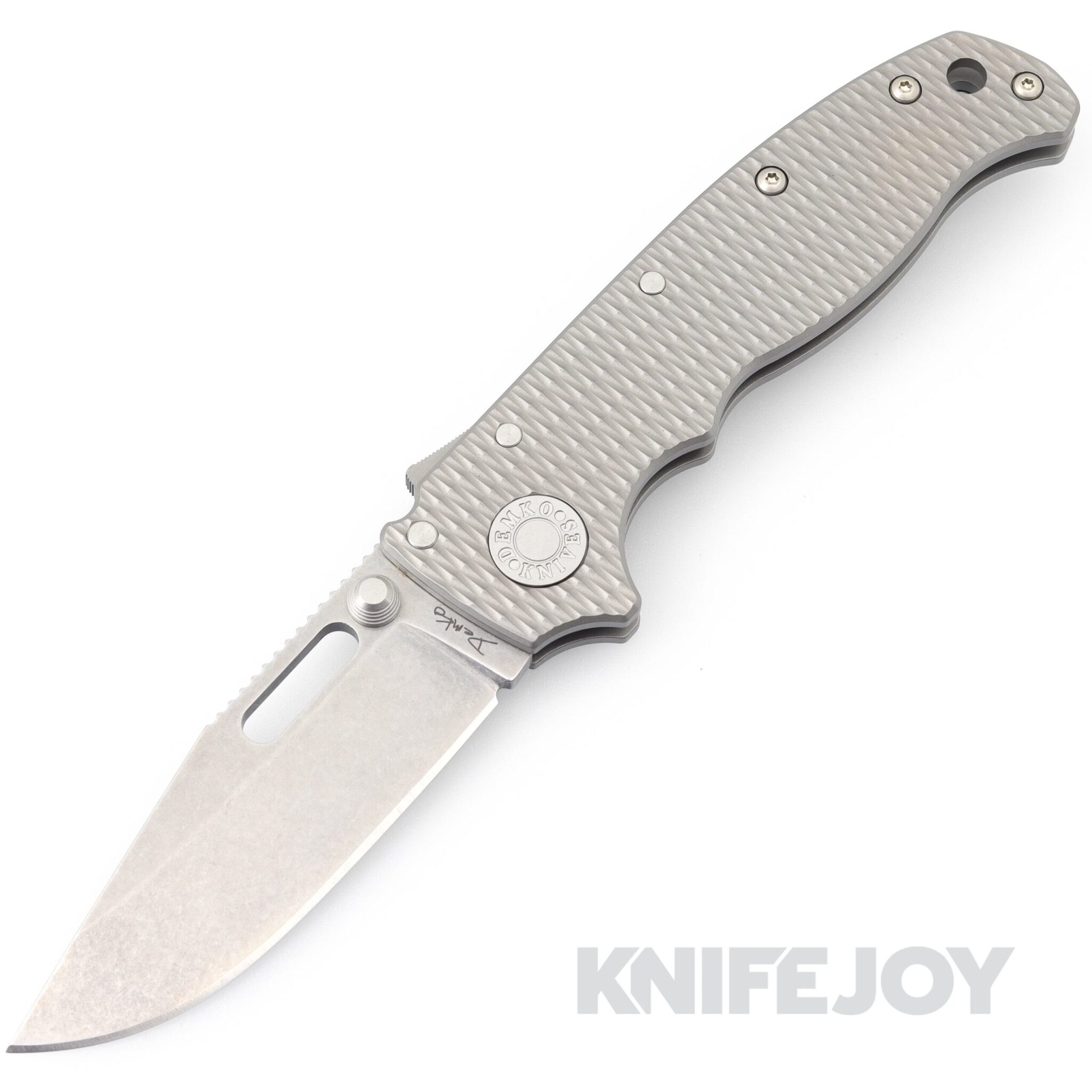 Demko Knives AD20.5 Shark Lock Stonewash 3V Clip Point Blade with Textured ALL Titanium Handles