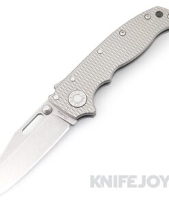 Demko Knives AD20.5 Shark Lock Stonewash 3V Sharks Foot Blade with Textured ALL Titanium Handles