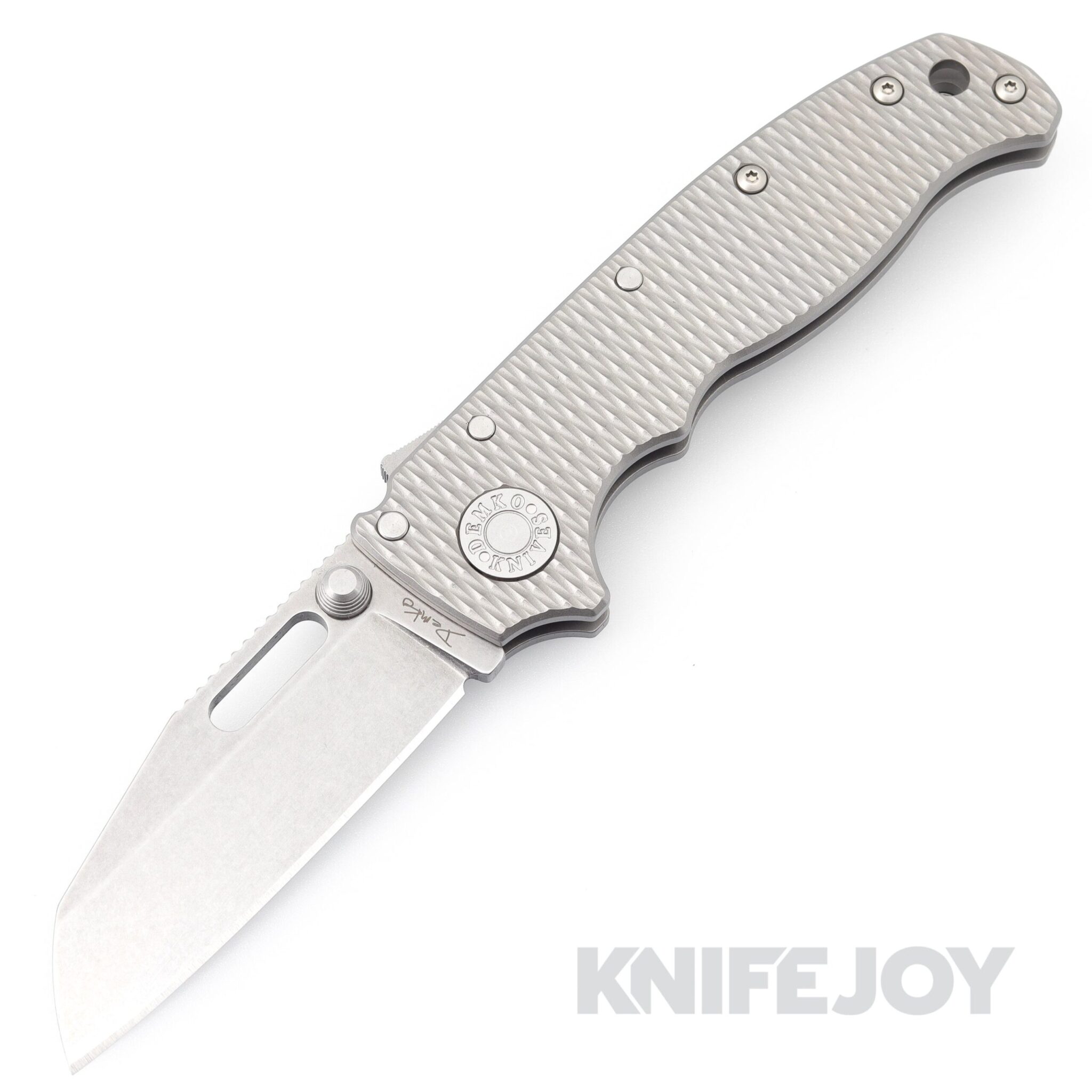 Demko Knives AD20.5 Shark Lock Stonewash 3V Sharks Foot Blade with Textured ALL Titanium Handles