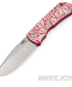 McNees Knives PM Mac 2 Auto Stonewash Blade with Matte Red Paisley Aluminum Handle