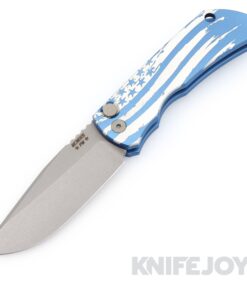 McNees Knives PM Mac 2 Auto Stonewash Blade with Matte Blue USA Flag Aluminum Handle