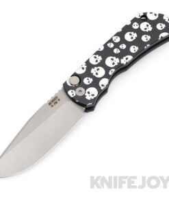 McNees Knives PM Mac 2 Auto Stonewash Blade with Matte Black SKULLS Aluminum Handle