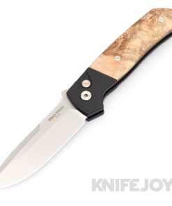 Pro-tech Knives PTBT2706 Auto Terzuola ATCF 2022 Stonewash Magnacut Blade with Black Handle with Maple Burl Inlays/ Mosaic Button