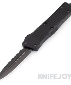 MICROTECH 138-3DLCTSH Troodon OTF Auto Double Edge DLC Full Serrated Blade with Black Aluminum Handles/ DLC Hardware