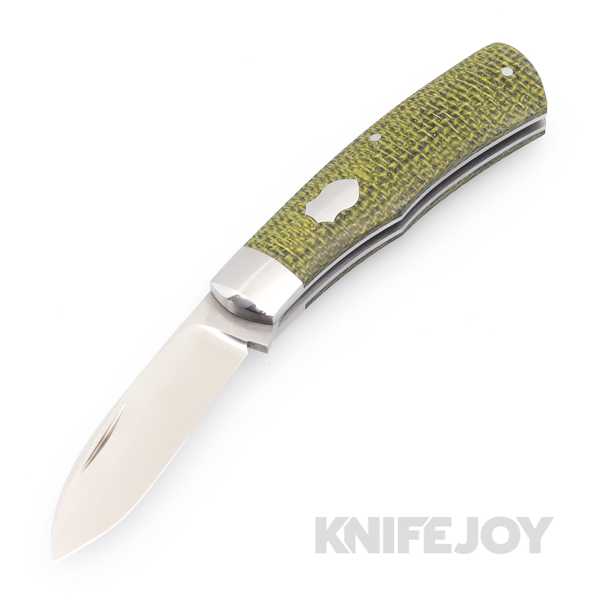 Pepe Jalomo Custom Native SlipJoint CPM154 Blade with Green Burlap Composite/ Shade Tree Handles SS Shield/Hardware/ Liners/ Bolsters