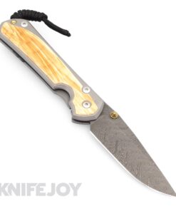 Chris Reeve Knives Large Sebenza 31 Left Hand Boomerang Damascus Drop Point Blade with Box Elder Inlay Matte Finish Handles/ Double Gold Lugs
