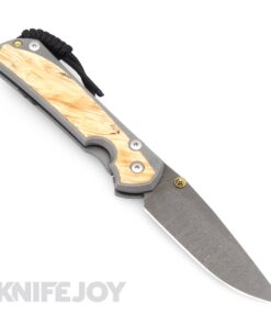 Chris Reeve Knives Large Sebenza 31 Left Hand Ladder Damascus Drop Point Blade with Box Elder Inlay Matte Finish Handles/ Double Gold Lug