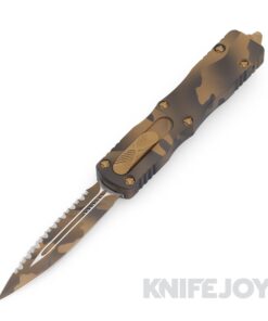 MICROTECH 225-3CCS Dirac OTF Auto Signature Series Double Edge Coyote Camo Full Serrated Blade with Coyote Camo Aluminum Handles