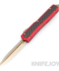 MICROTECH 206-15RDCFIS Makora Double Edge OTF Auto Signature Series Bronzed Full Serrated Blade with Nickel Boron Internals/ Carbon Fiber Inlay/ Red Aluminum Handles