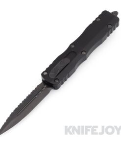 MICROTECH 225-3DLCTSH Dirac Shadow OTF Auto Signature Series Double Edge DLC Full Serrated Blade with DLC Hardware/ Black Aluminum Handles