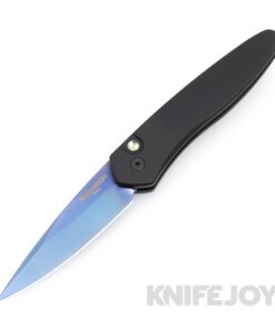 Pro-tech Knives PT3407-SB Newport Auto Sapphire Blue Blade with Solid Black Handles/ Abalone Button/ Black Hardware