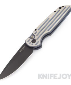 Pro-tech Knives PTTR-3.006 Tactical Response 3 Custom Titanium 2022 DLC Black 154CM Blade with 2-Tone Matte Grey/Blue Titanium Frame with Grooves/ MOP Button