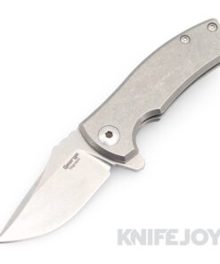 Les George Knives Extra Short ESV Flipper Stonewash Blade and Engraved Ti Frame Lock Handle