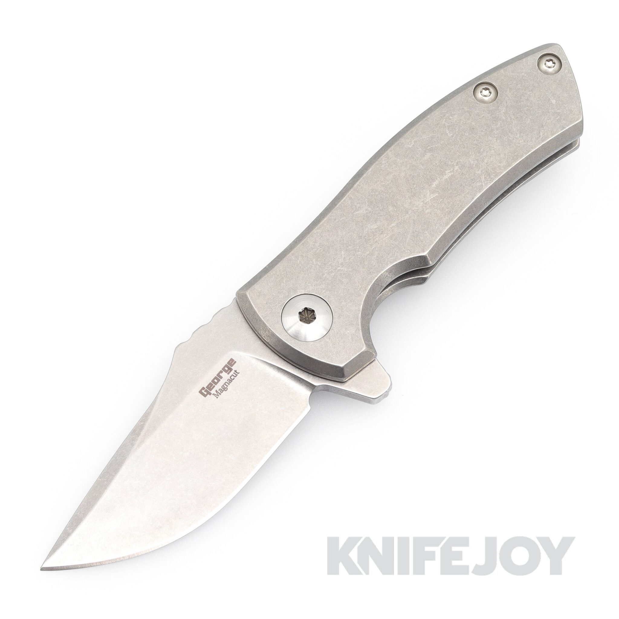Les George Knives Extra Short ESV Flipper Stonewash Blade and Engraved Ti Frame Lock Handle