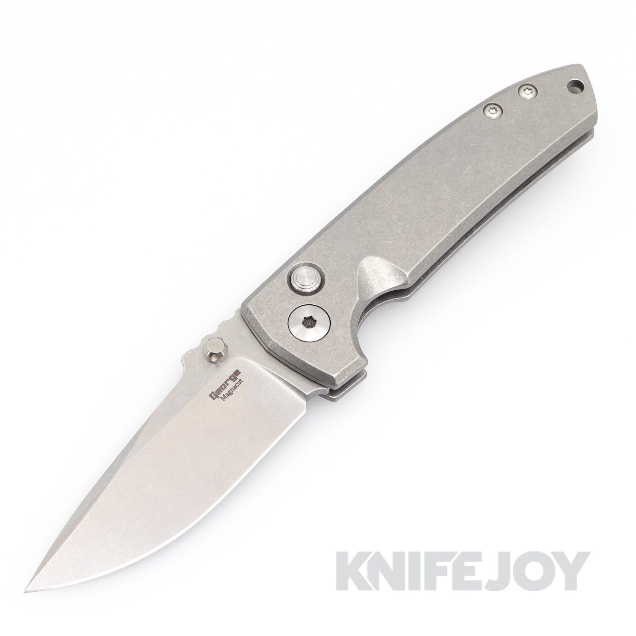 Les George Knives VECP Button Lock Stonewash Blade with Titanium Handle