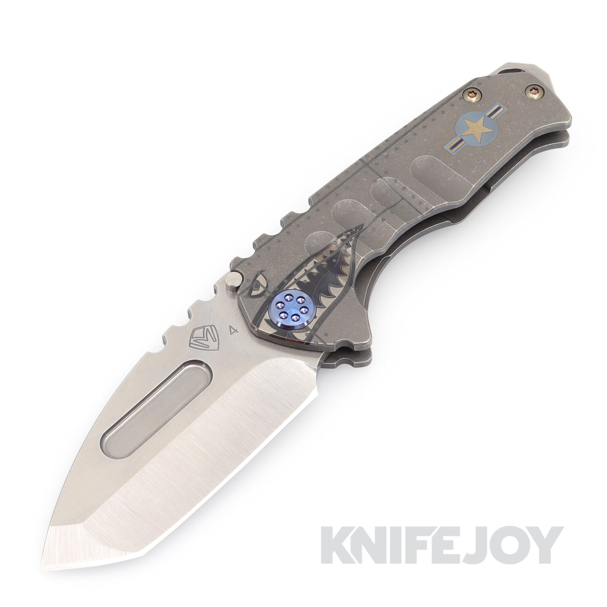 Medford Knives Praetorian Genesis "T" S45VN Tumbled Tanto Blade with Tumbled Aviation Handles/ Blue Hardware and Clip