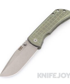 McNees Knives PM Mac2 3.5" Matte Stonewash Magnacut Blade and Matte Atomic Frag Green/Bronze Handles