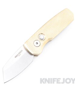 Pro-tech Knives PTR5411 Auto Runt 5 Stonewash Reverse Tanto Magnacut Blade with Textured AlBronze Handles/ MOP Button Handles