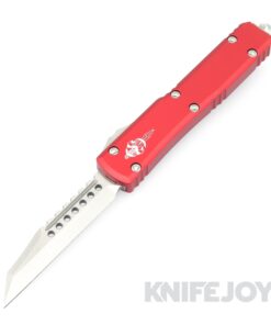 MICROTECH 119W-10RDS Ultratech Warhound OTF Auto Signature Series Stonewash Standard Wharncliffe Blade with Red Aluminum Handles