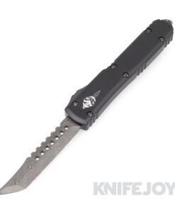 MICROTECH 119-16S Ultratech Hellhound OTF Auto Signature Series Damascus Standard Blade with Black Aluminum Handles/ Ringed Hardware