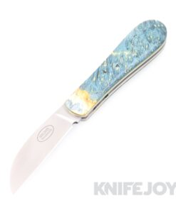 Tinus Stone STONE147 Small Companion Slipjoint with Blue Dyed Maple Scales/ Green Liners