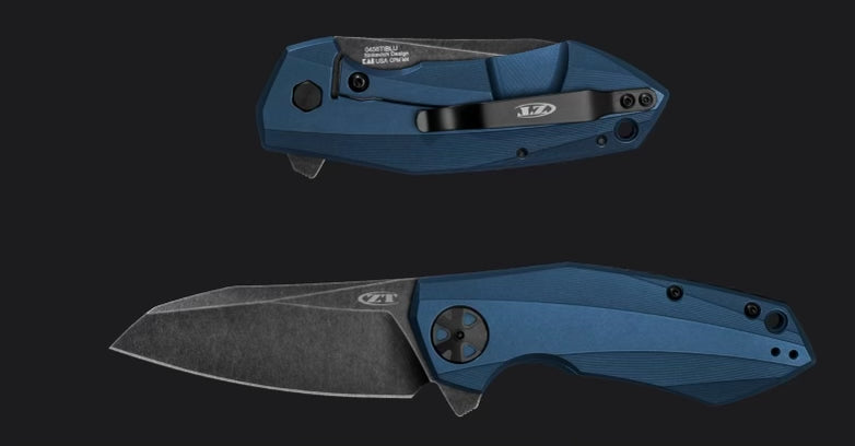 Zero Tolerance Knives ZT 0456TIBLU Sinkevich CPM-M4 Blackwash Drop Point Blade with 3D Machined Blue Titanium Handles