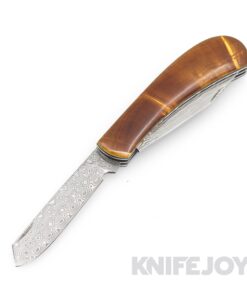 Tinus Stone STONE153 Two Blade Trapper SlipJoint Vinland/ Rose Pattern Damasteel with Butterscotch Karklan Birch Scales / Black Liners