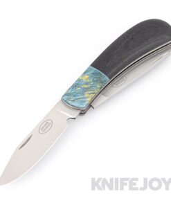 Tinus Stone STONE154 Two Blade Trapper SlipJoint Stainless Blade with Black Linen Micarta Scales / Dyed Maple Bolsters/ Blue Liners
