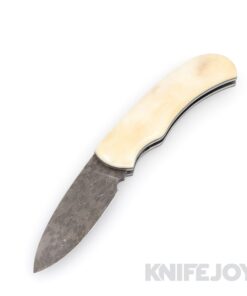 Tinus Stone STONE158 Hunter Slipjoint Nebula Pattern Carbon Damascus Blade with Giraffe Bone Black Scales/ White Liners