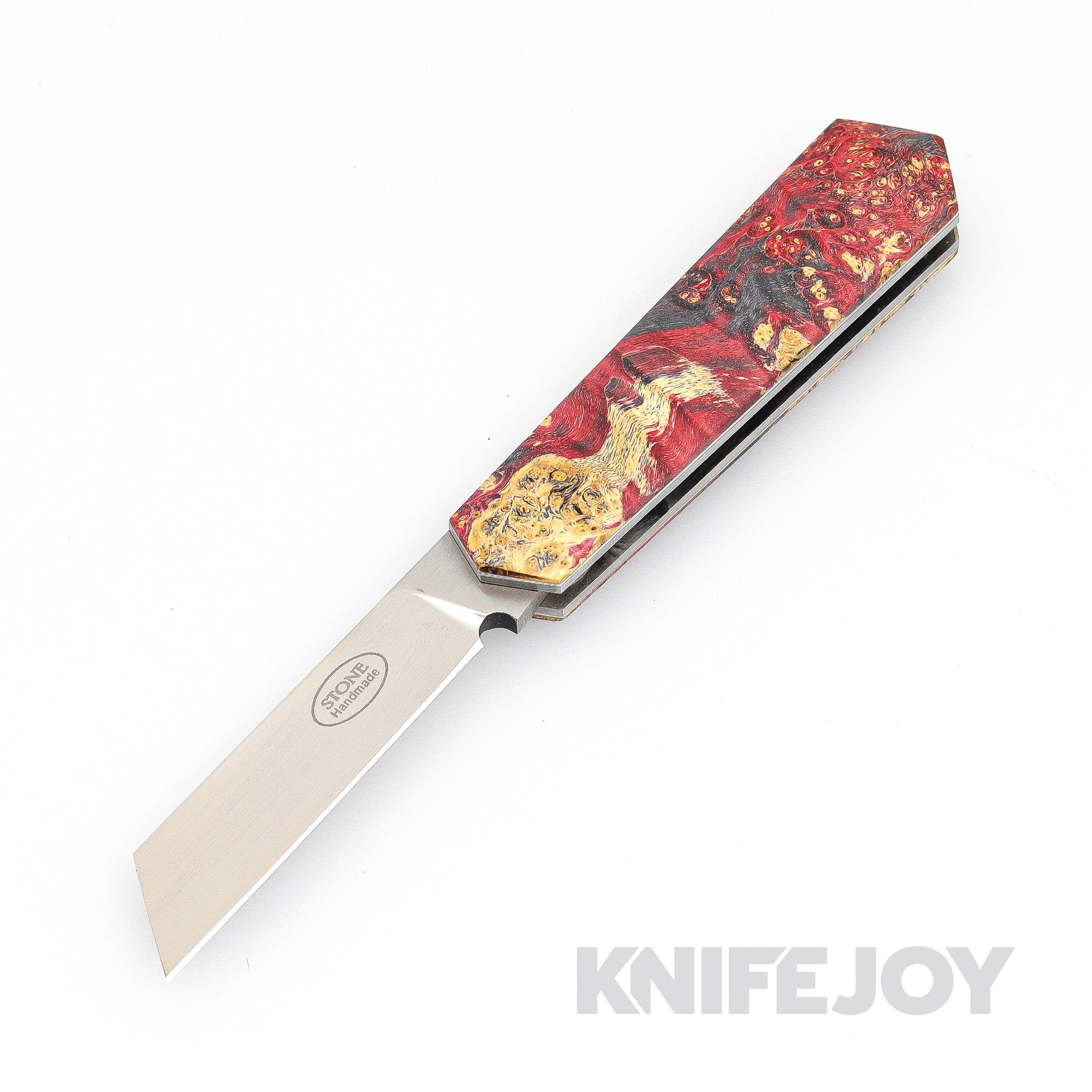 Tinus Stone STONE162 Cyber Barlow Slipjoint with Red Dyed Maple Scales/ White Liners