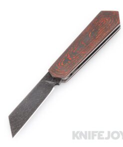 Tinus Stone STONE163 Cyber Barlow Slipjoint Nebula Carbon Damascus Blade with Black/ Orange Fat Carbon Scales/ Orange Liners