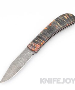 Tinus Stone STONE165 Lanny's Clip Slipjoint Odin's Eye Pattern Damasteel Blade with Dyed Maple Scales/ Red Liners