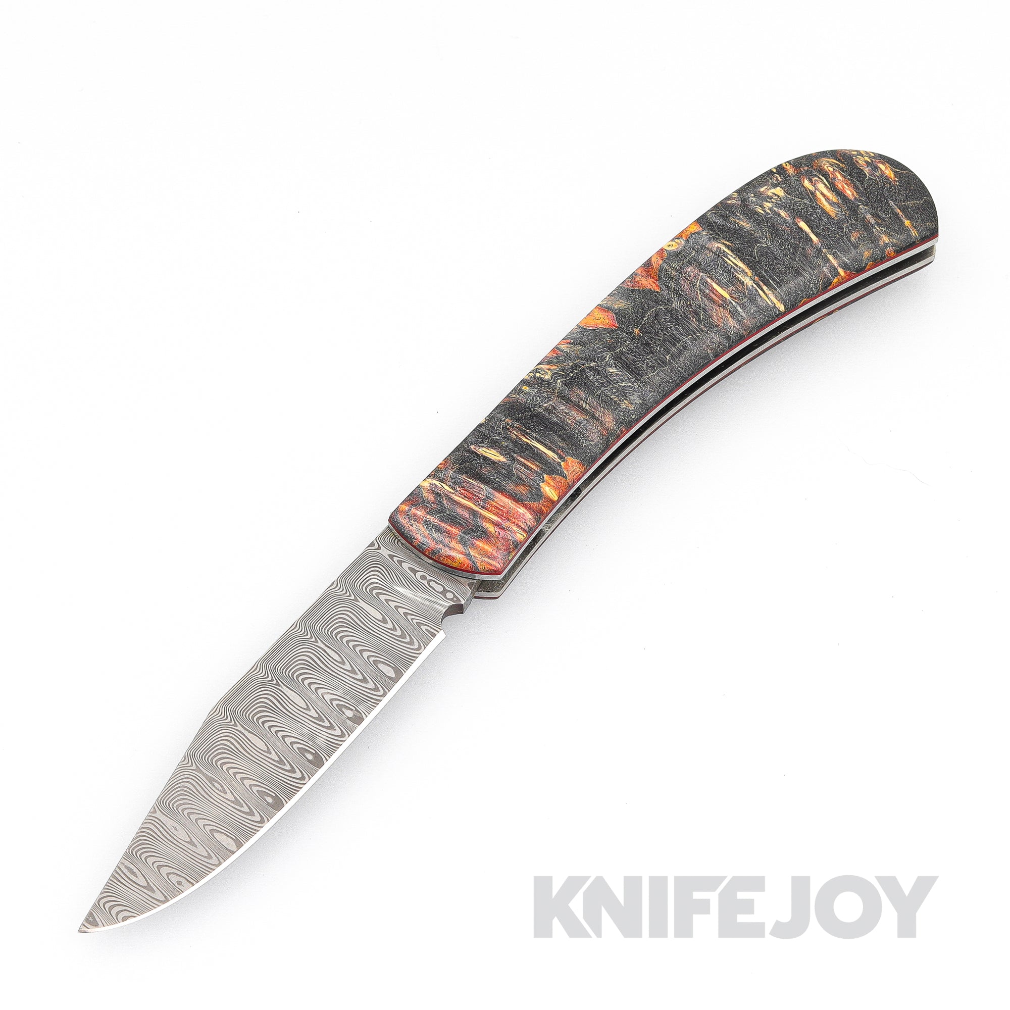 Tinus Stone STONE165 Lanny's Clip Slipjoint Odin's Eye Pattern Damasteel Blade with Dyed Maple Scales/ Red Liners