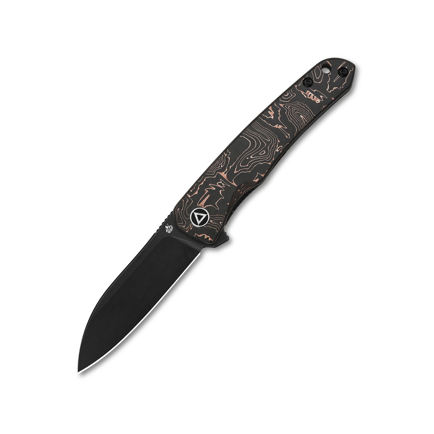 QSP Otter QS140B2 Liner Lock Knife Black Ti Coated Blade with Copper Foil Carbon Fiber Handles