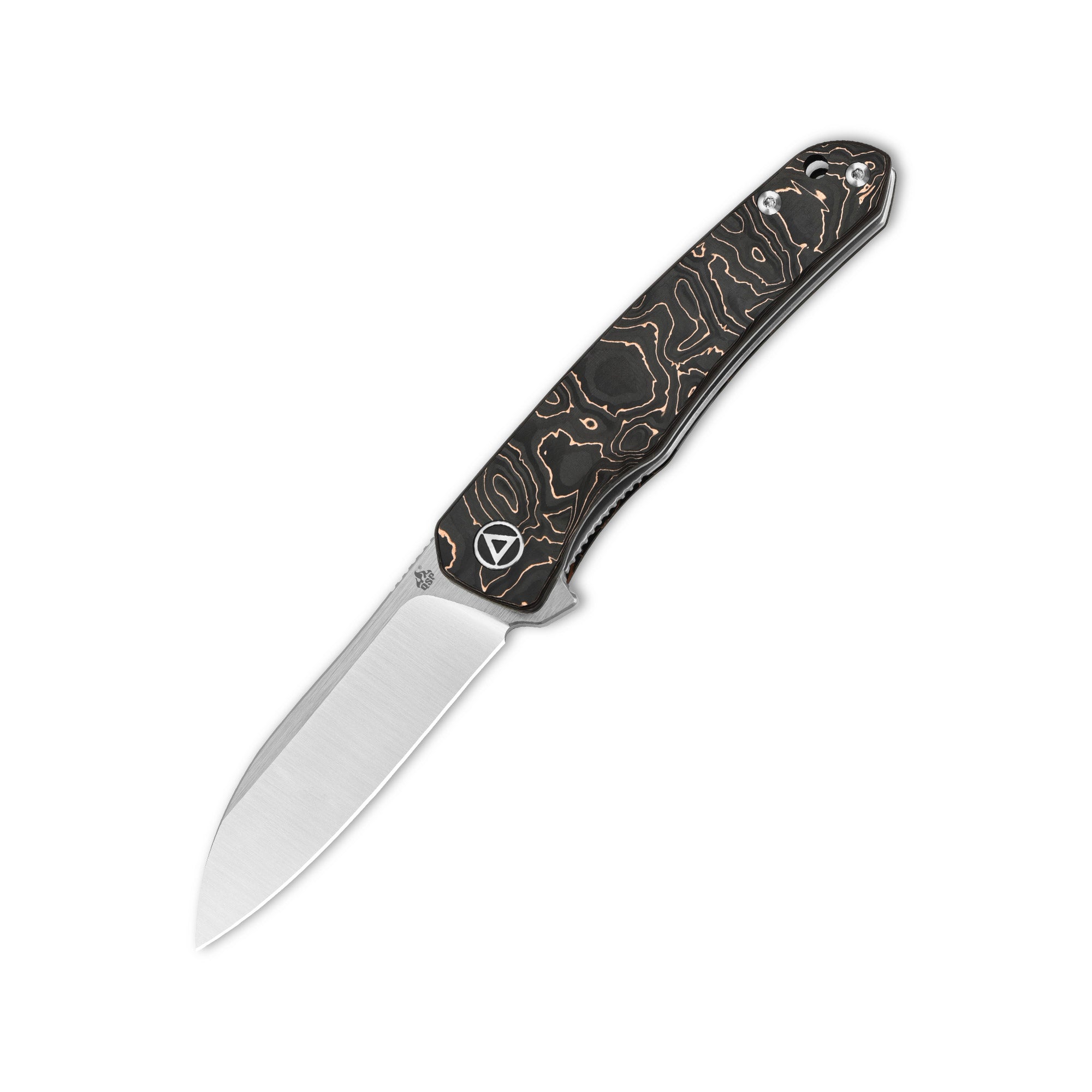 QSP Otter QS140B1 Liner Lock Knife Satin Finish Blade with Copper Foil Carbon Fiber Handles