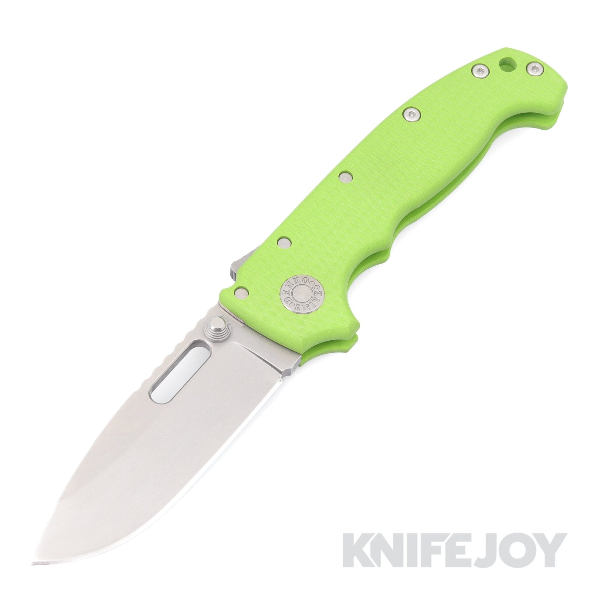 Demko Knives AD20I Shark Lock M390 Drop Point Blade with Lime Green G10 Handles- International (Hole in Blade)