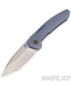 We Knife - 22002B-1 Trogon Thumb Stud Silver Bead Blasted Blade with Blue Titanium Handles