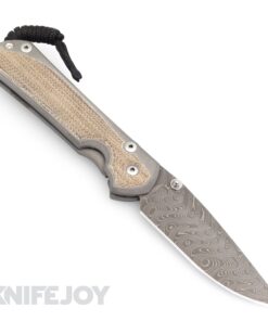 Chris Reeve Knives LEFT Hand Large Sebenza 31 Drop Point Ladder Damascus with Natural Canvas Micarta Inlay