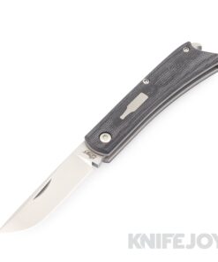 Esnyx Silver Line Beer Buster Jr. Slipjoint M390 Hand Rubbed Satin Blade and a Bead Blast Titanium, Black Micarta Inlay Handle with a Blasted Titanium Bottle Inlay