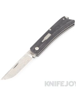 Esnyx Silver Line Beer Buster Jr. Slipjoint Damasteel Etched Finish Blade and a Bead Blast Titanium, Black Micarta Inlay Handle with a Blasted Titanium Bottle Inlay