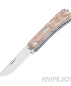 Esnyx Silver Line Beer Buster Jr. Slipjoint M390 Hand Rubbed Satin Finish Blade and a Bead Blast Titanium, Brown Micarta over Blue G10 Liner Handle with a Blasted Titanium Bottle Inlay