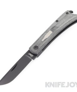 Esnyx Silver Line Beer Buster Jr. Front Flipper M390 Black PVD Finish Blade with Black PVD Titanium/ Black Micarta Handles/ Blasted Titanium Bottle with PVD Clip