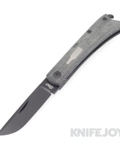 Esnyx Silver Line Beer Buster Jr. Front Flipper M390 Black PVD Finish Blade with Black PVD Titanium/ Black Micarta Handles/ Blasted Titanium Bottle with Mokuti Clip