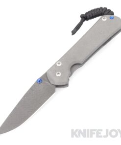 Chris Reeve Knives Small Sebenza 31 Ladder Damascus Drop Point Blade with Plain Titanium Handles/ Double Blue Lugs