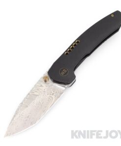 We Knife - 22002B-DS1 Trogon Thumb Stud Heimskringla Damasteel Blade with Black Titanium Handles